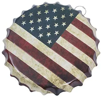 

GARNECK Us Flag Decorative Bottle Caps Metal Tin Signs Vintage Retro for Home Kitchen Bar Coffee Shop Wall Decoration