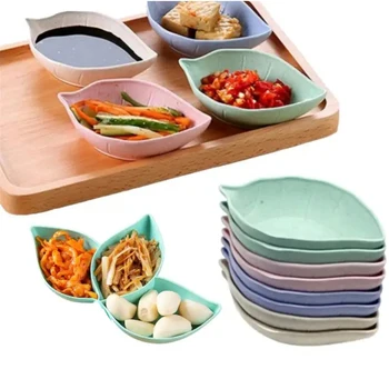 나뭇잎 모양 미니 조미료 접시, 밀 빨대 간장 접시, 밥 그릇 접시 식기, 식품 용기, 주방 액세서리, 4 개