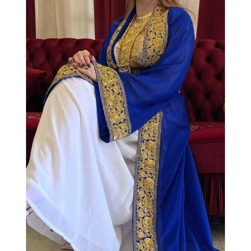 Blue and White Royal African Costume Bridesmaid Abaya Long Maxi Dubai Moroccan Long Shirt European and American Fashion Trends
