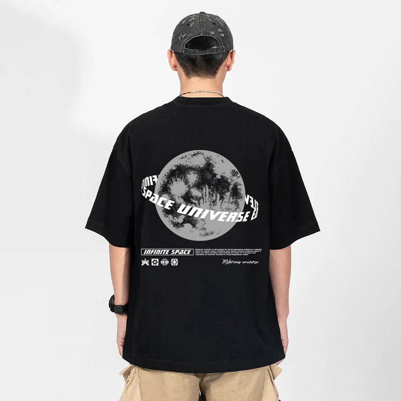 

TFETTERS Brand Earth Print Men Tshirt 2024 New Summer Baggy O Neck Minimalist Men Short Sleeve T-shirts Casual Korean Streetwear