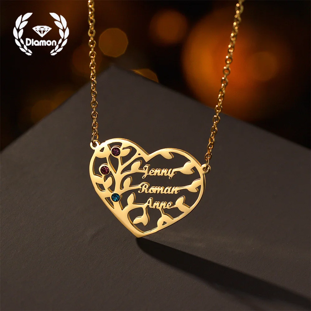 

Даймон Индивидуальные имена Ожерелье Нержавеющая сталь Сердце Жизнь Дерево 1 - 3 Имя Рождение Камень Семейство Женские драгоценности Подарки