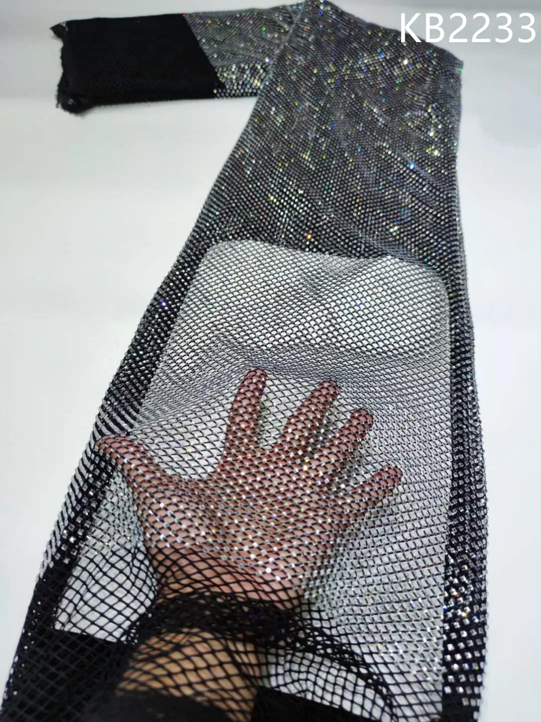 

Rhinestone Shaped Masonry Fabric Lace Crystal Stones Fabric Lace Fabric 2023 High Quality Black Rhinestone Net for Sewing KB2233