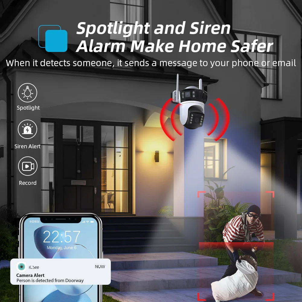 6K 12MP 6MP HD Three Screen WIFI IP Camera Outdoor Three Lens Ai Human Detection Waterproof CCTV Video Security Camera iCsee 3