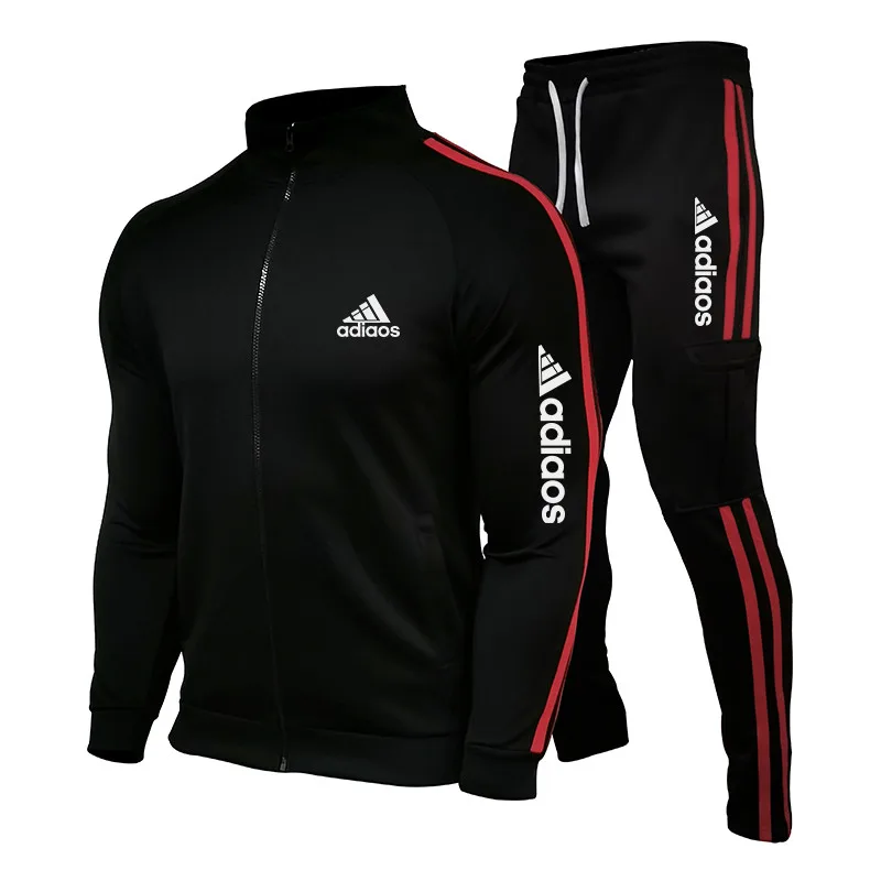 Conjunto de treino masculino Zipper Stand Collar, moletom e moletom ...