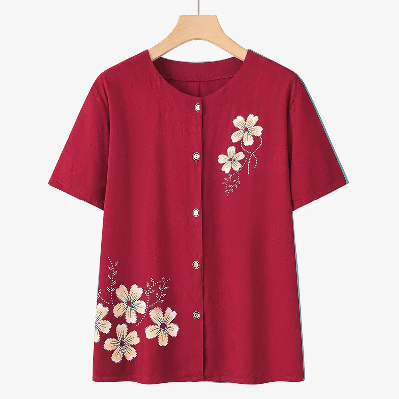 Summer Pajamas Set Thin Cardigan Sleepwear Plus size Homewear Middle Aged Mother Pijama Feminino Printing Pyjama Pour Femme