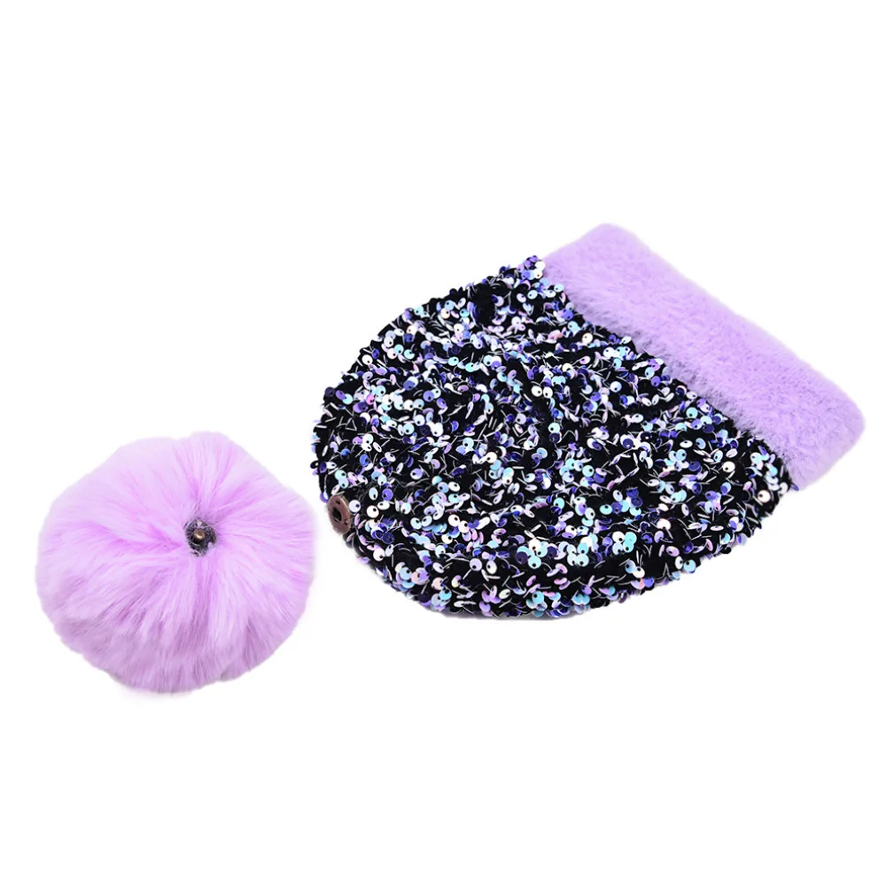 Winter Gebreide Mutsen Hoeden Vrouwen Luxe Bing Pailletten Beanie Skullies Vrouwelijke Bont Pompom Hoed Motorkap Beanie Caps 5