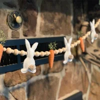 Easter Rabbit Carrot Garlands Wooden Beads Rabbit Hanging Ornaments Home Decor Accessories Holiday Props Supplies Kids Favors 1