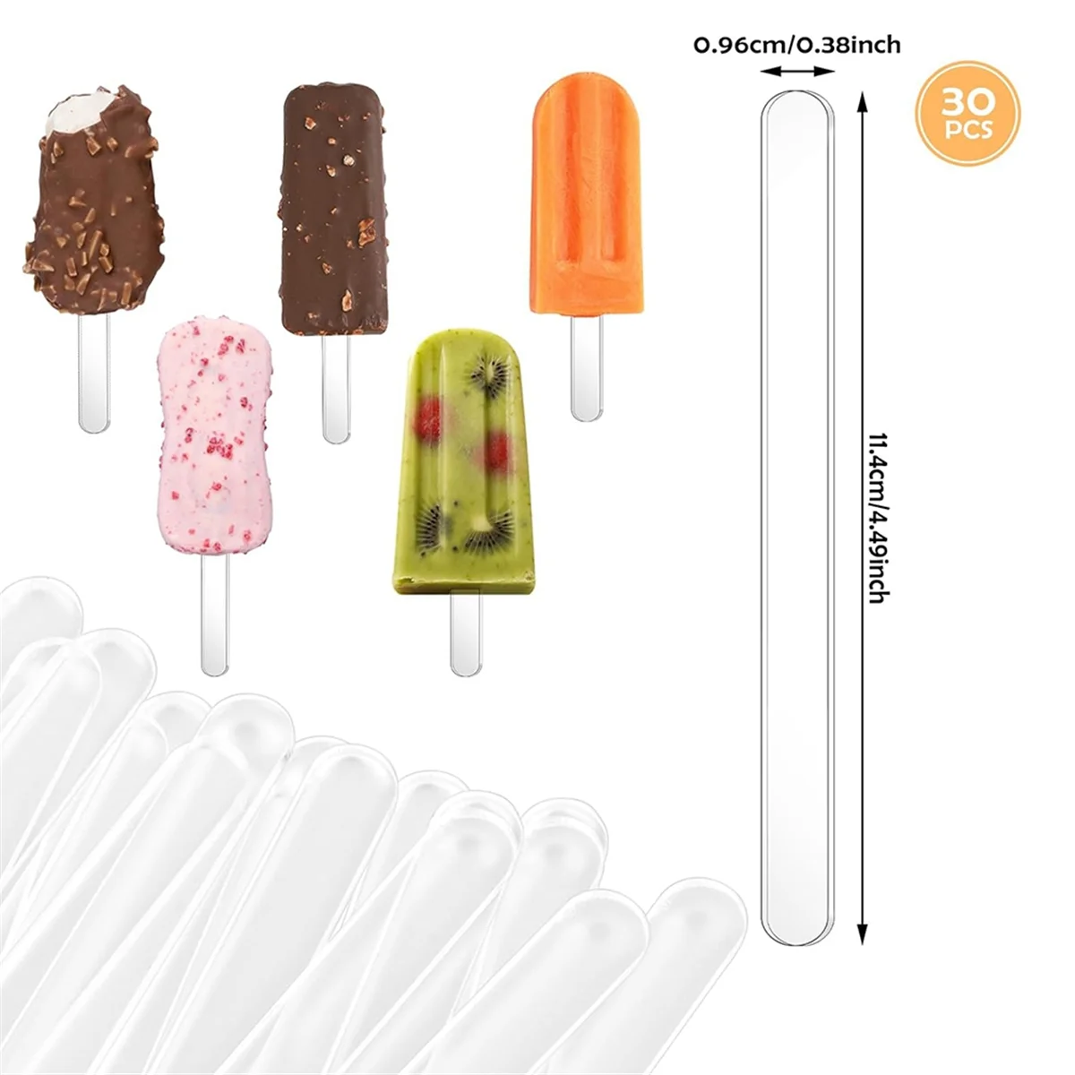 Popsicle Sticks 4.5 Inch Acrylic Cakesicle Sticks Reusable Ice PopSticks Plastic Popsicle 30PCS (Clear) popsicle sticks
