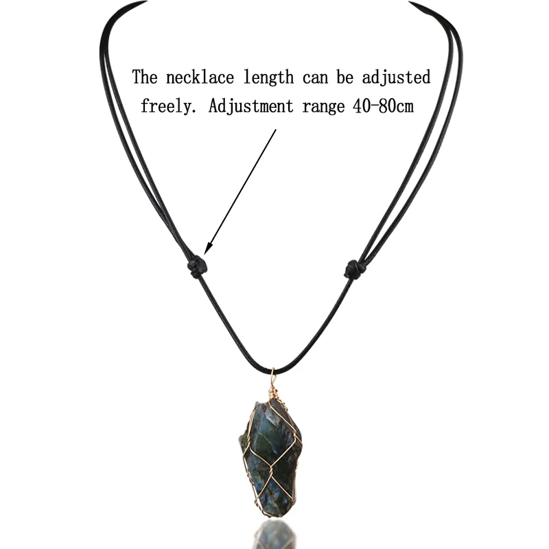 10pcs Adjustable Natural Raw Stone Necklace Labradorite Pendant Woven Necklaces Men Women Jewelry Gift