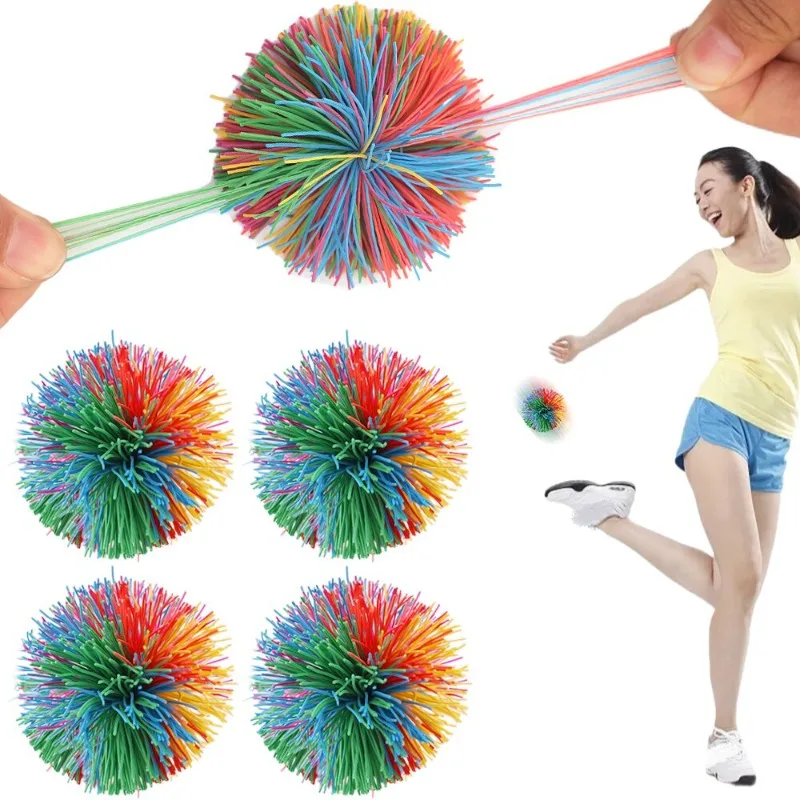 Squeeze Ball Toys Decompression Rainbow Sandbag Ball Multifunctional Colorful Rubber Band Shuttlecock Wire Ball Anti-Stress Stretchy squeeze ball toys