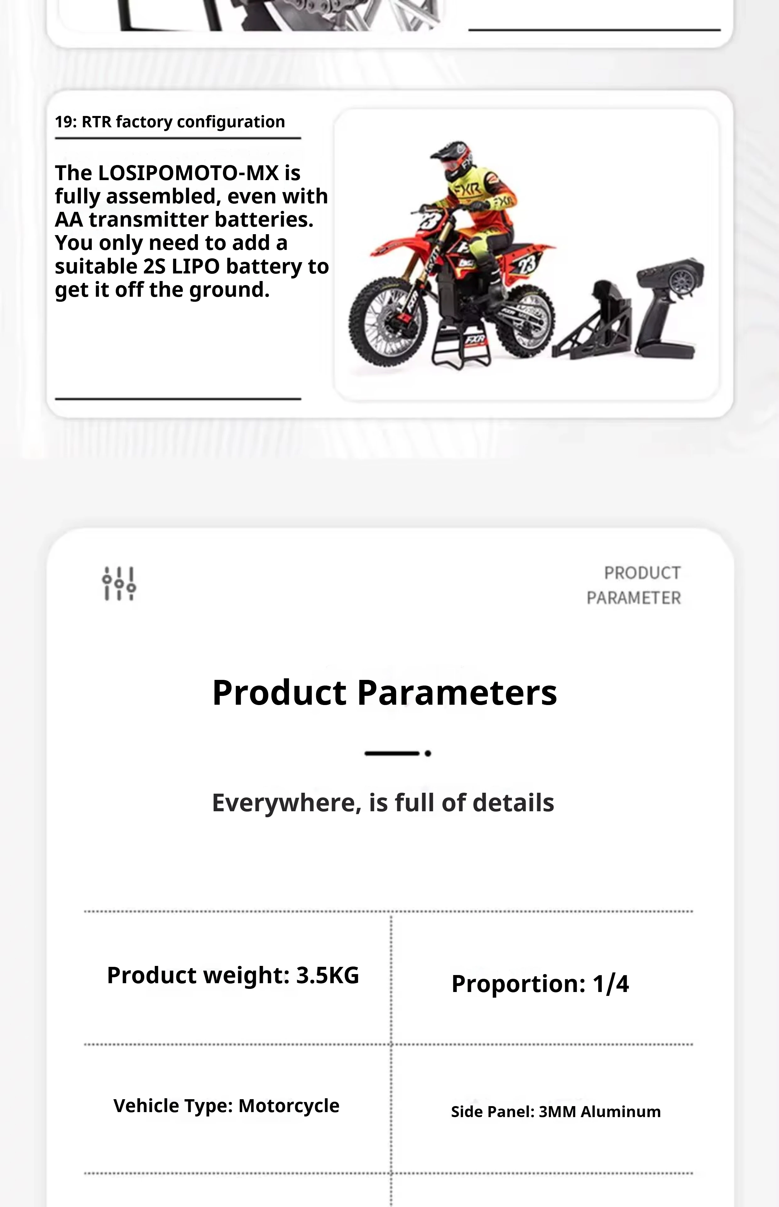 Coche modelo RC Losi 1/4 Promoto MX motocicleta de control remoto carreras todoterreno sin escobillas RTR