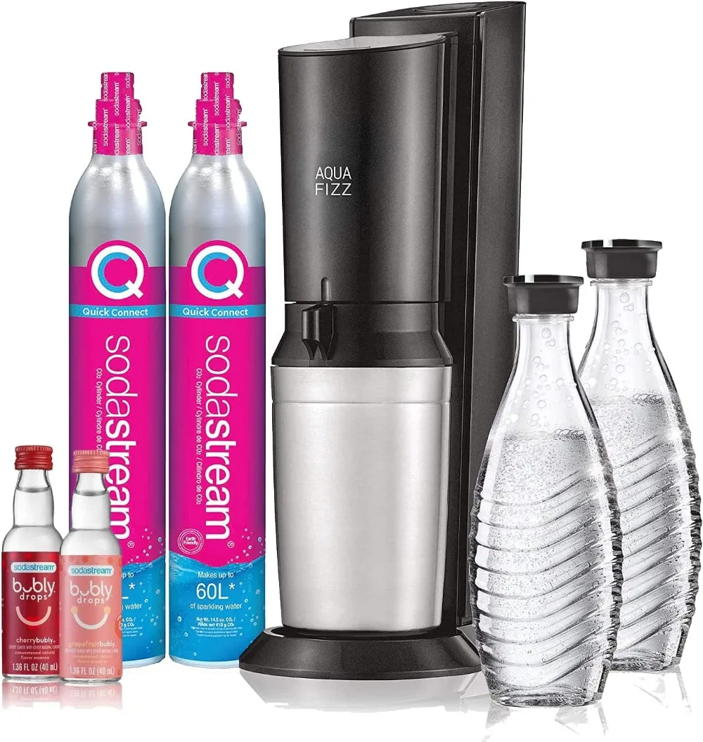 

SodaStream Aqua Fizz Sparkling Water Maker Bundle (Black), with Co2, Glass Carafes, & bubly drops Flavors