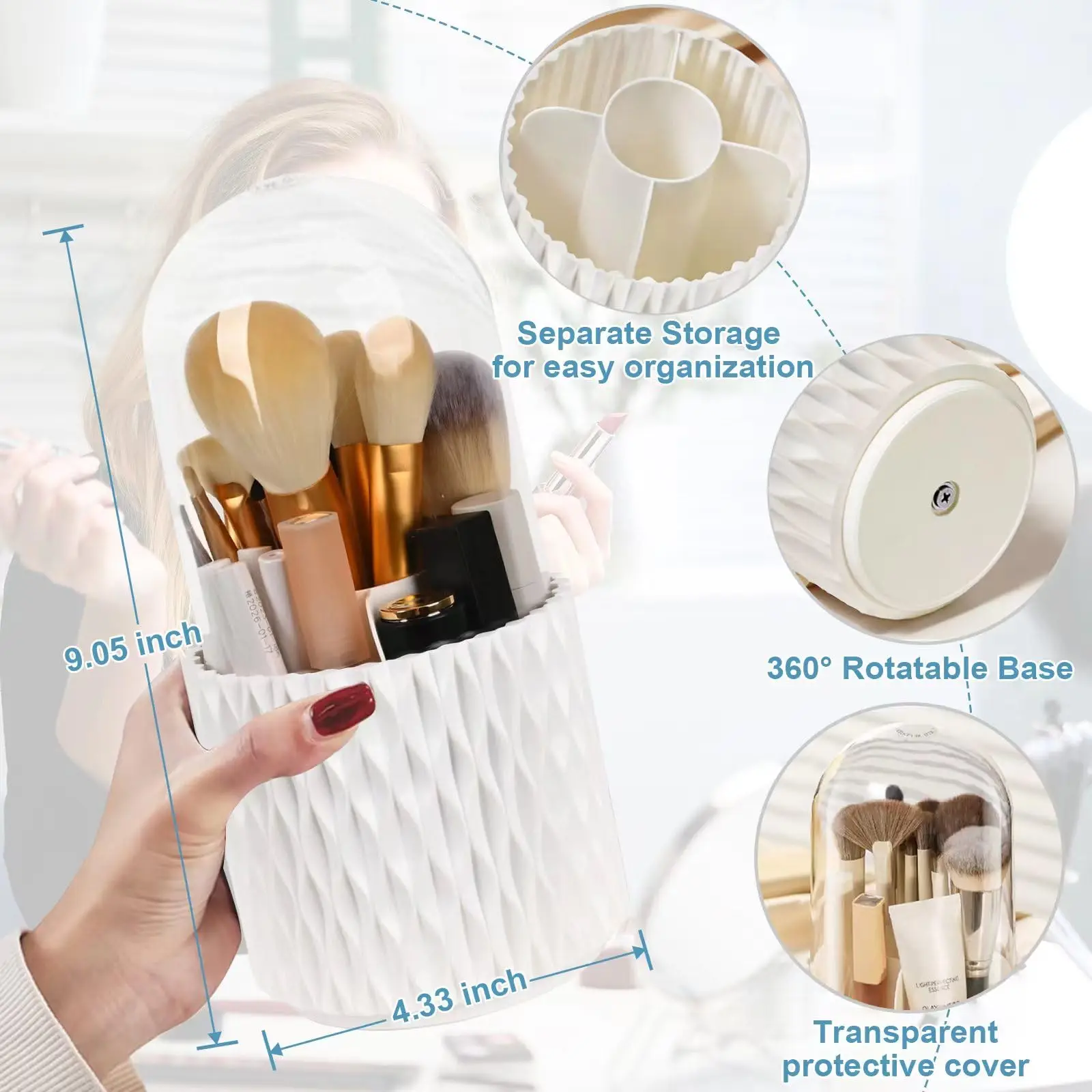 Organizer Rotante Per Pennelli Da Trucco – 7 Scomparti Rimovibili, Diametro 13 Cm, In Plastica, Design Elegante