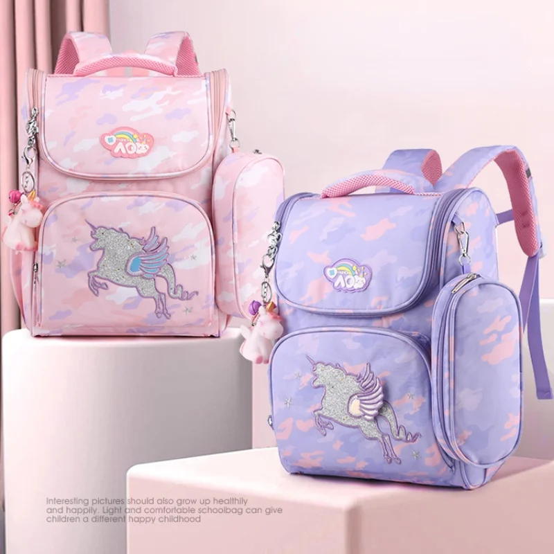 Grade 1-6 Students Children Cute Unicorn Fashion Large Capacity Backpacks New Girls Sweet Princess Cartoon Students Pen Bags Hot
