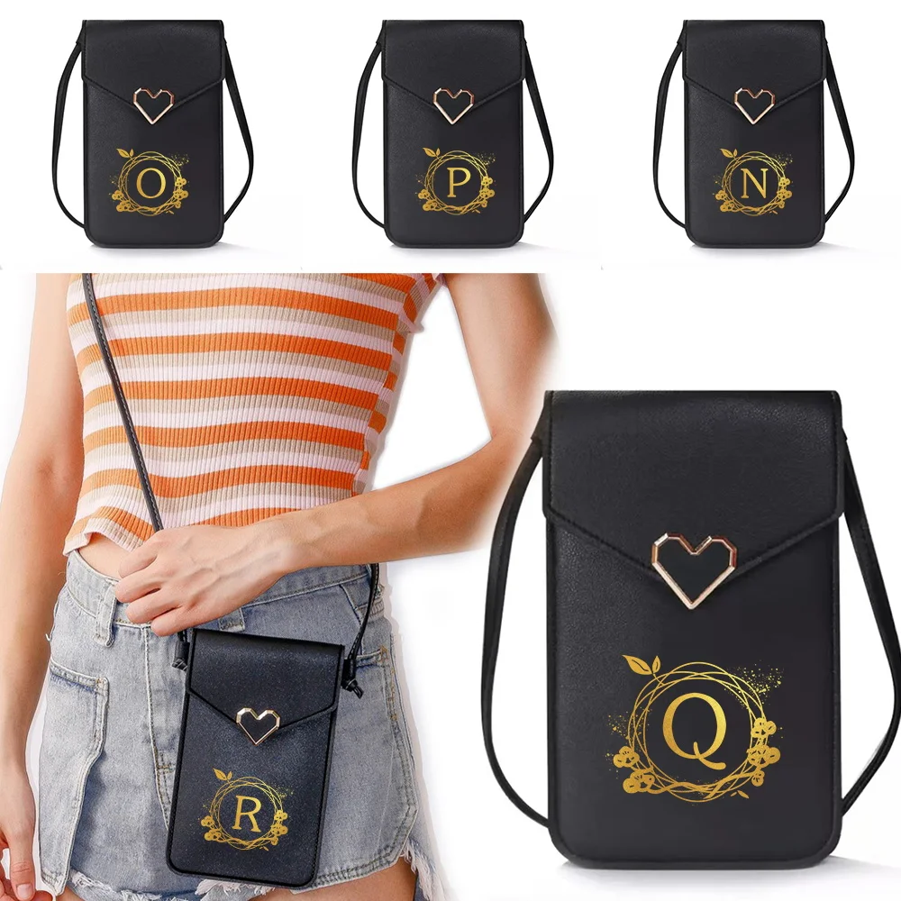 

Mobile Phone Protective Bag Purse Vertical Travel Shoulder Bag wreath Initial Name Series Women Mini Cross Leisure Wallet Pouch