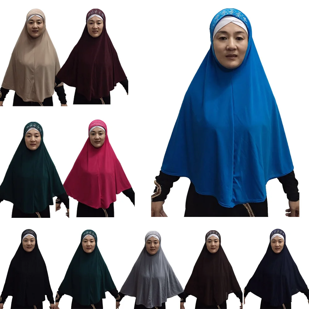 

Muslim Women Long Hijab Shawl Wrap Islamic One Piece Amira Khimar Burqa Chest Cover Large Scarf Pull On Prayer Hijabs Cap Hat