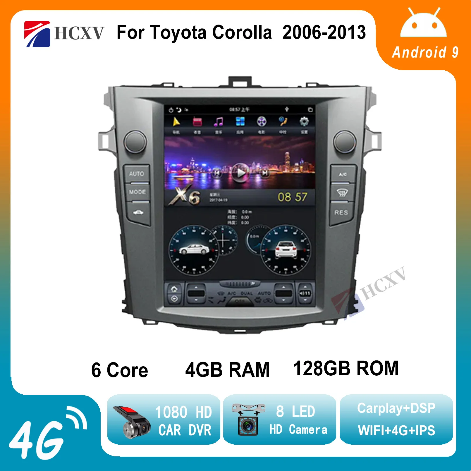 

Qualcomm 11 Car Radio For Toyota Corolla 10.4 inch Car Vertical screen multimedia Player GPS Navigator wifi 4g Dab+ 2006-2013