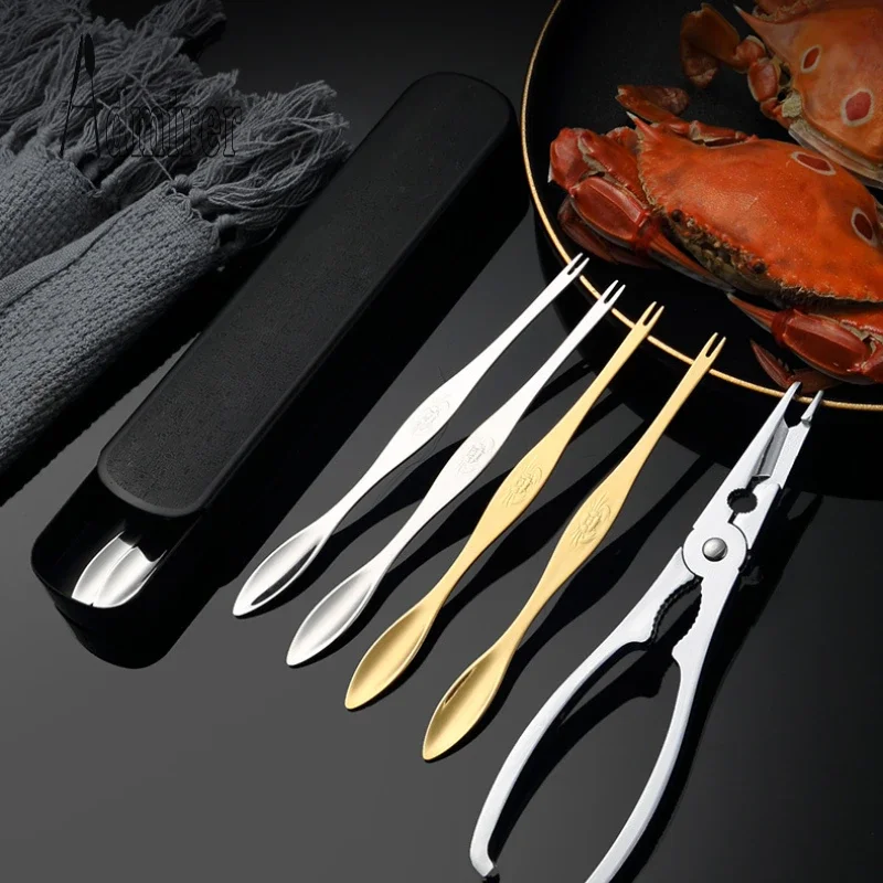 304 Stainless Steel Crab Claw Crabs Needle Portable Zinc Alloy Crab Claw Clamp Set Eating Hairy Tool Kitchen Accessories