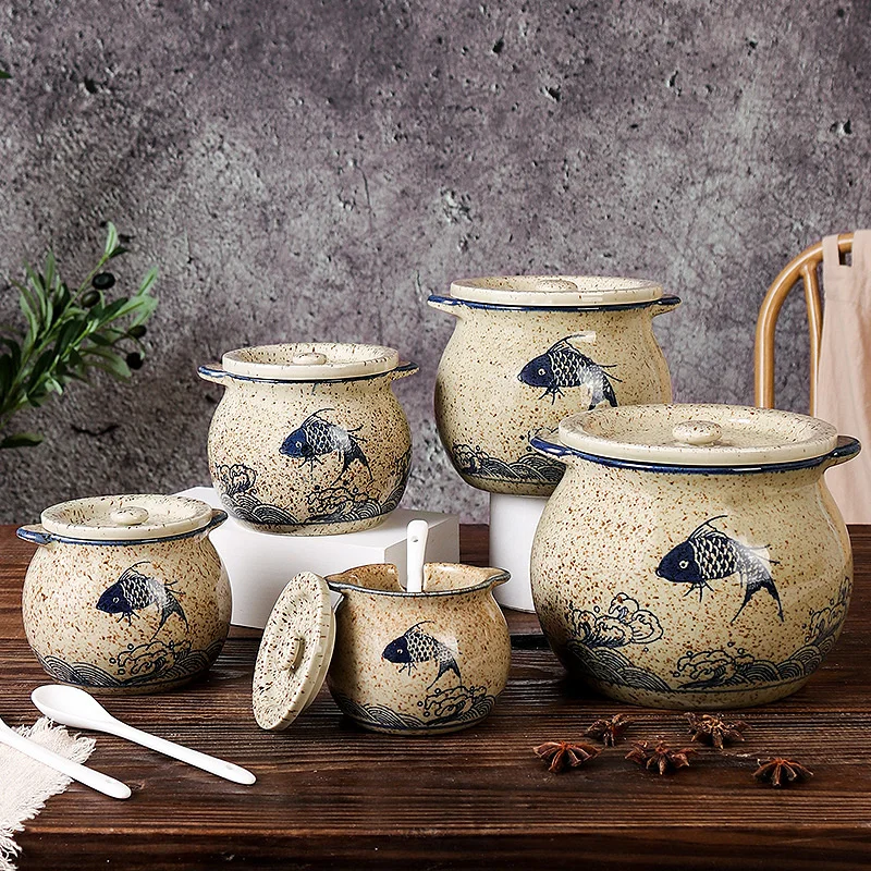 Chinese Ceramic Antique Seasoning Bottle Pot Salt Pot Lard Liquid Pepper High Temperature Oil Tank Kitchen