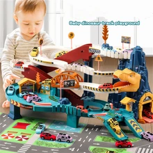

Dino Adventure Curved Road Track Rail Vehicle Parking Lot Dinosaur Toys Car Kids Boys Interaction Games Children's Birthday Gift