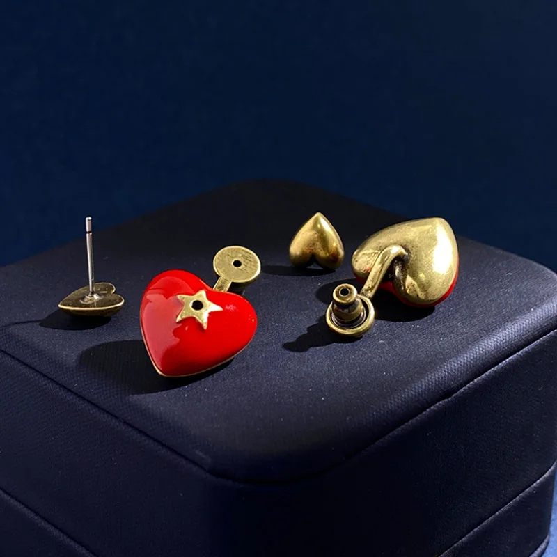 Donia Jewelry Fashion Enamel Heart Titanium Steel Micro AAA Zircon Earrings Silver Needle Luxury Five-Pointed Star Accessories.