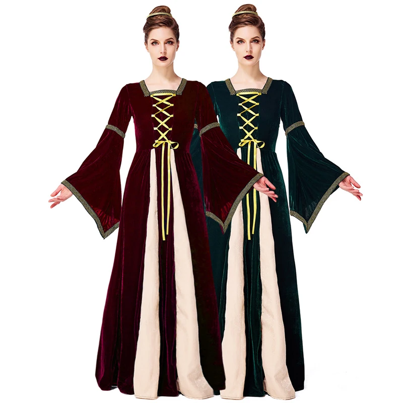 

Halloween Costumes for Medieval Royal Retro Court European Queen Dress Cosplay Costume Dark Blue Disguise Noble Princess Dress