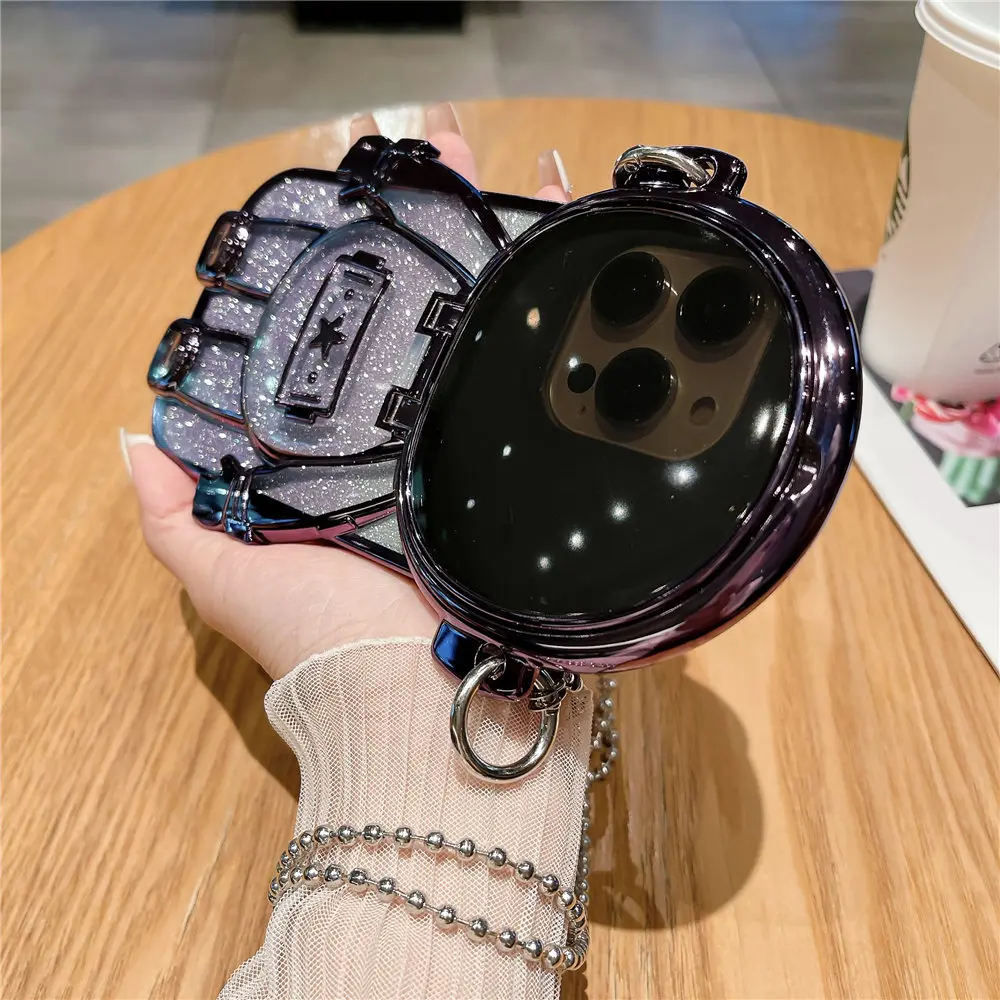 Astronaut Mirror Makeup Clear Crossbody Phone Case with Glitter Shockproof Cover