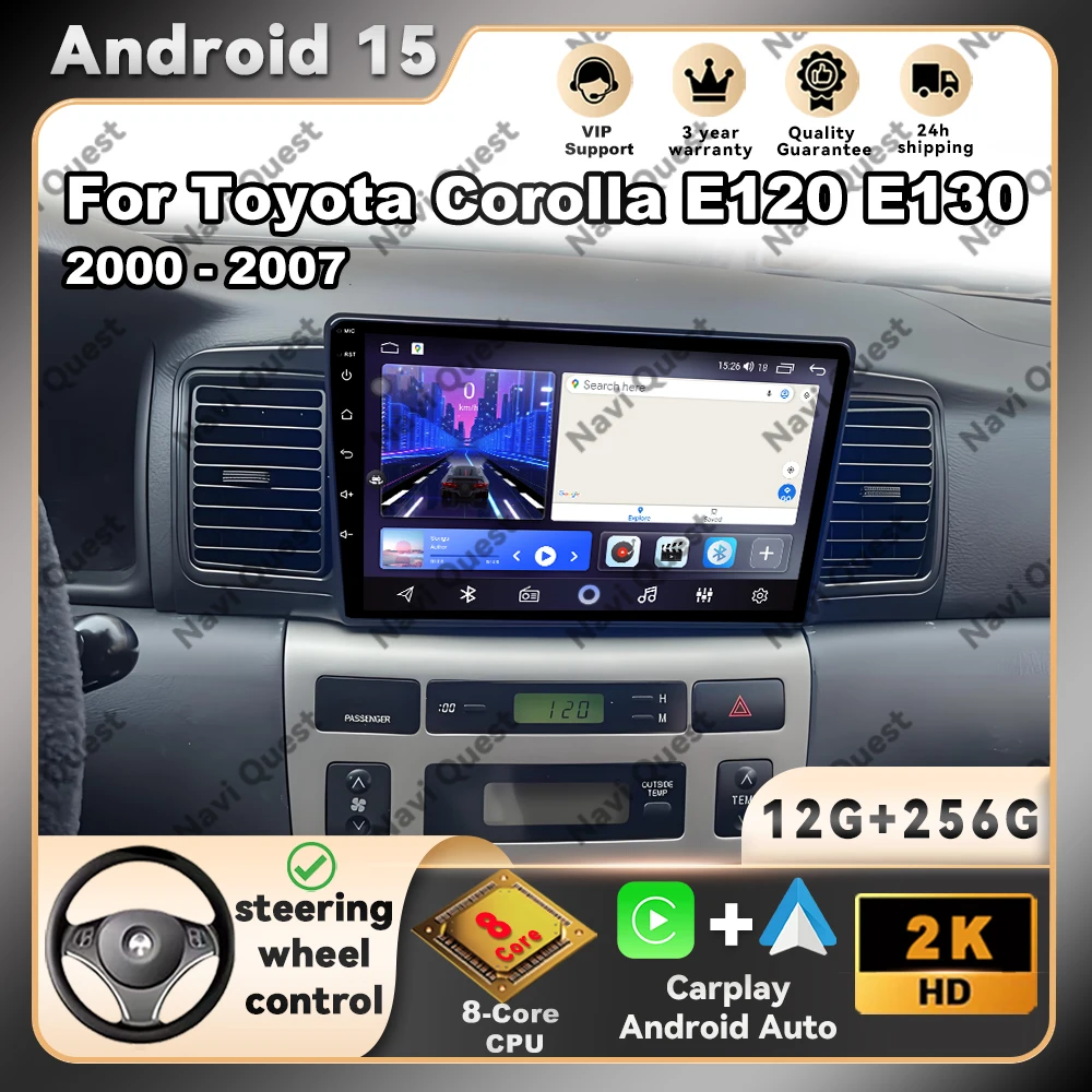 Hodozzy 2G 64G Android Autoraido 2 Din für Toyota Corolla E120 2000-2006 BYD F3 2006-2013 mit Carplay Android Auto, Radio 7 Zoll Touchscreen mit Navi Bluetooth WiFi DSP FM/RDS Radio Rückfahrkamera
