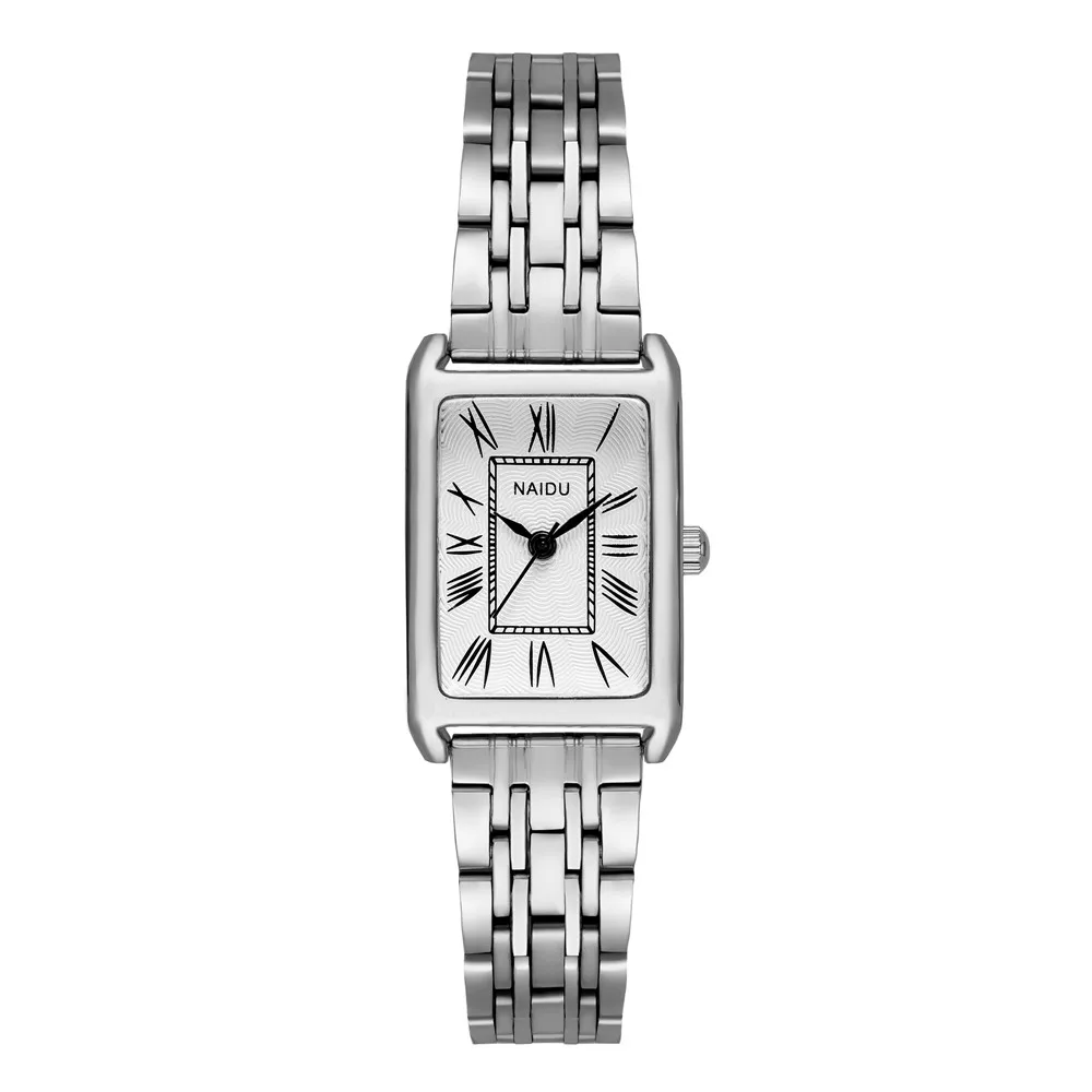 fashion elegant rectangle dial steel band women quartz watch 4