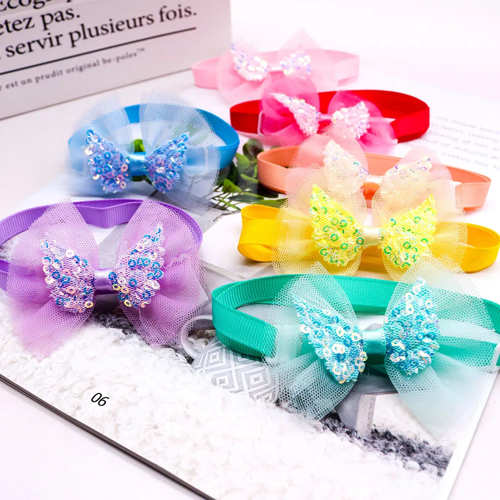 Title 5, 20pcs Lace Pet Dog Bowties Sequin Angel Wing Fa...
