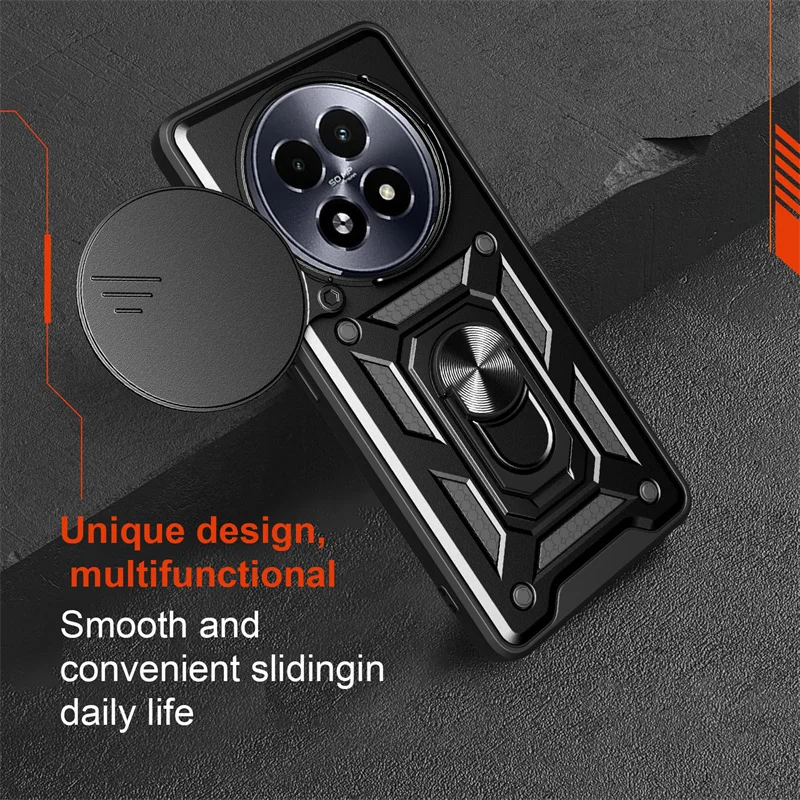 Sleek Slide Lens Armor Phone Case with Magnetic Ring Holder