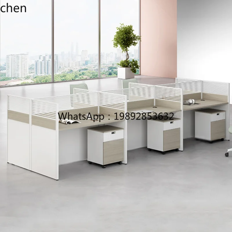 YFY Ensemble bureau et chaises pour quatre membres du personnel, poste de travail financier avec cloison, mobilier de bureau pour poste de travail