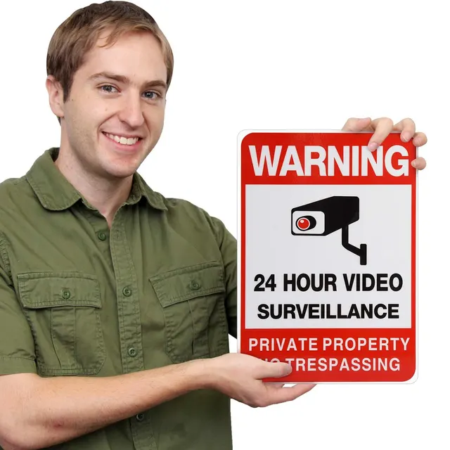 Panneau de propriété privée 24 heures, panneaux de vidéosurveillance sans intrusion, panneau de caméra de sécurité extérieure pour vidéosurveillance domestique 1