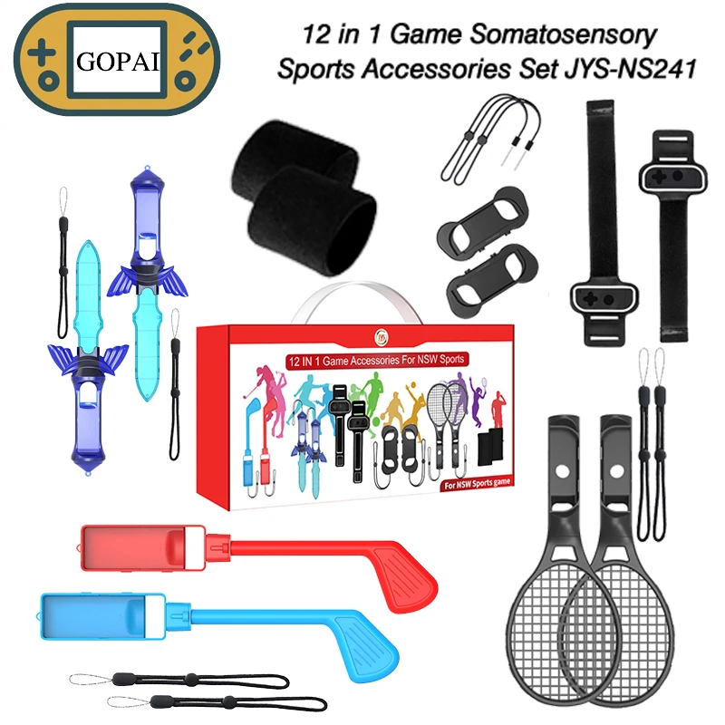 

NEW 12 In 1 Switch Game Accessories Set Controller Somatosensory Sports Suit Joystick Kit for NS Game Golf Clubs Tennis Racket