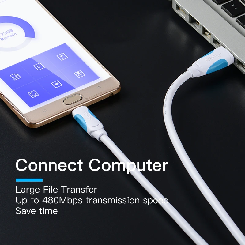 VENTION USB-C Schnellladekabel 3A – 0,5m, Grau, Kompatibel Mit Samsung, Huawei, Xiaomi & Mehr