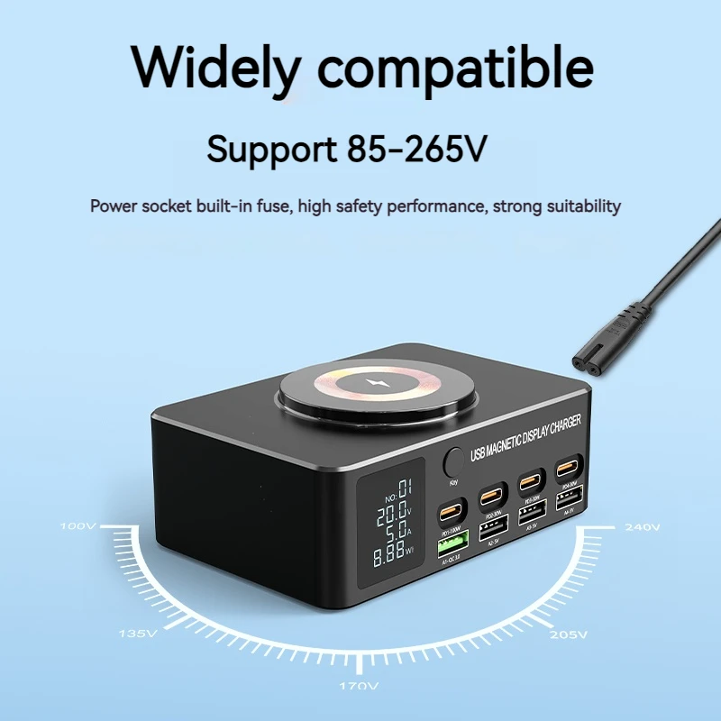 멀티 포트 고속 충전기 스테이션 PD 100W 무선 충전 QC 3.0 디지털 디스플레이, 노트북 아이폰 삼성 맥북 프로용, 140W