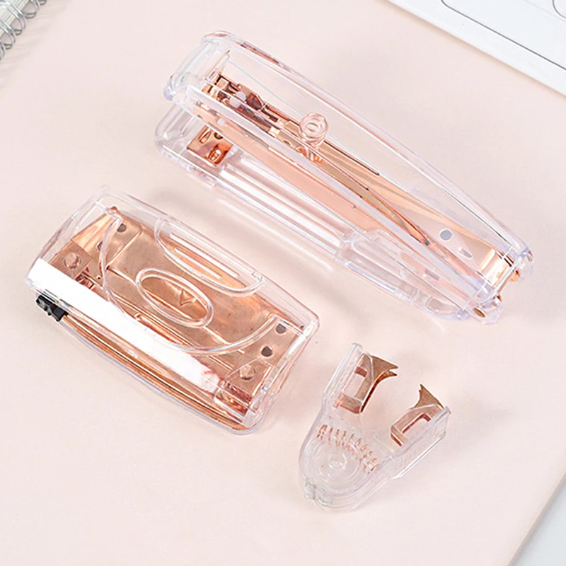 Fashion Rose Gold Stapler Desk Binder Book Paper Stapling Staple Remover Staples Hold Punch School Office Binding Supplies