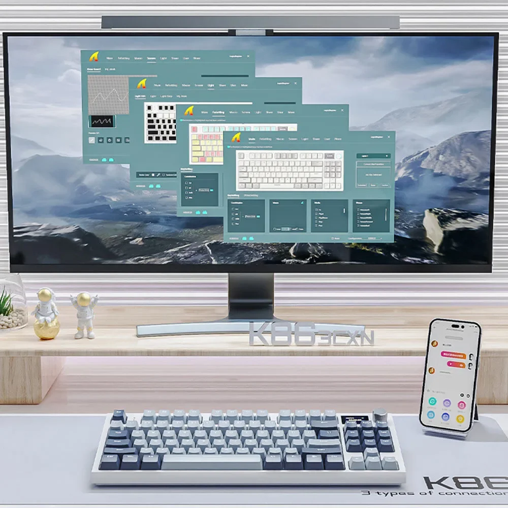 어택 샤크 K86 RGB 무선 기계식 키보드 핫스왑 메탈 노브 TFT 스크린 트리모드 매크로 게이밍 키보드 (PC/노트북용)