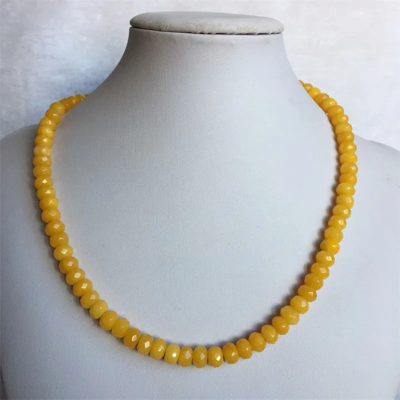 

5*8MM Faceted Natural Stone Necklace Vintage Classic Jewelry Noble Yellow White Green Blue Beaded Chain Choker Gift