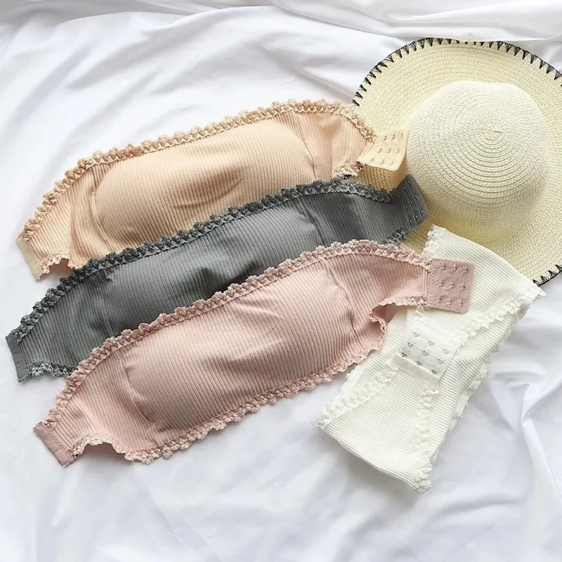 Summer Strapless Women Bras Back Lace Sexy Chest Tops Seamless Breathable Underwear Brassiere Solid Invisible Wraps Bra Push Up 3