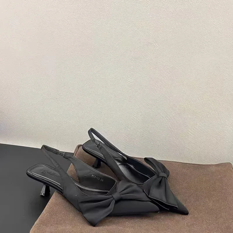 Women's Pumps Slip on Women Sandals Summer 2025 Pointed Toe Silver Party Shoes Fashion Womens High Heels Bowknot Zapatos Mujer 3