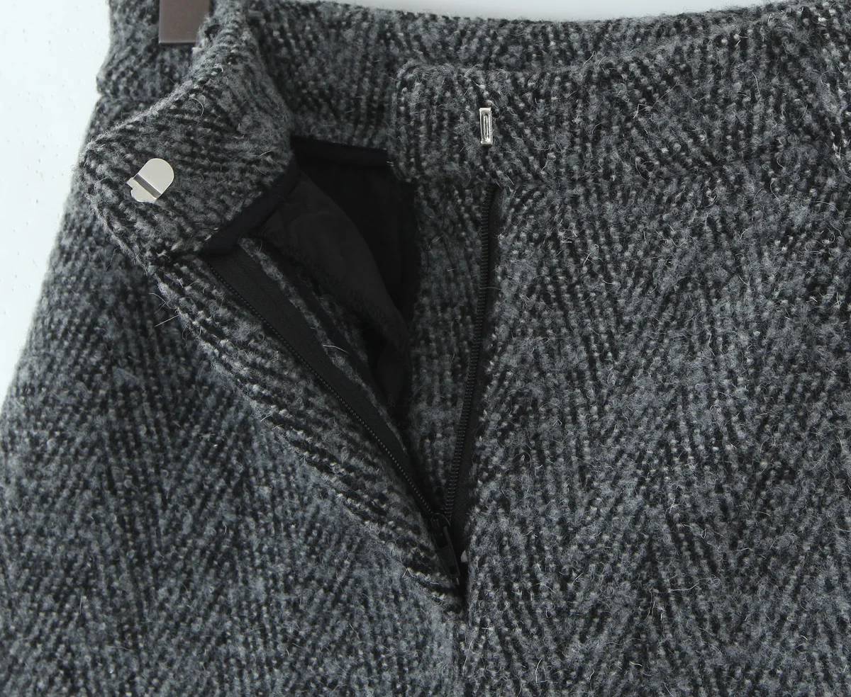 2 Pieces 1 Set CHILL Notched Tweed Weave Oversized Blazer High Waist Package Hips A-line Mini Skirt Suits Matching Gray