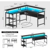 Computer Desk L Shaped 56.7" with LED Lights and Power Outlets, Reversible L Shaped Gaming Desk with Monitor Stand, 6