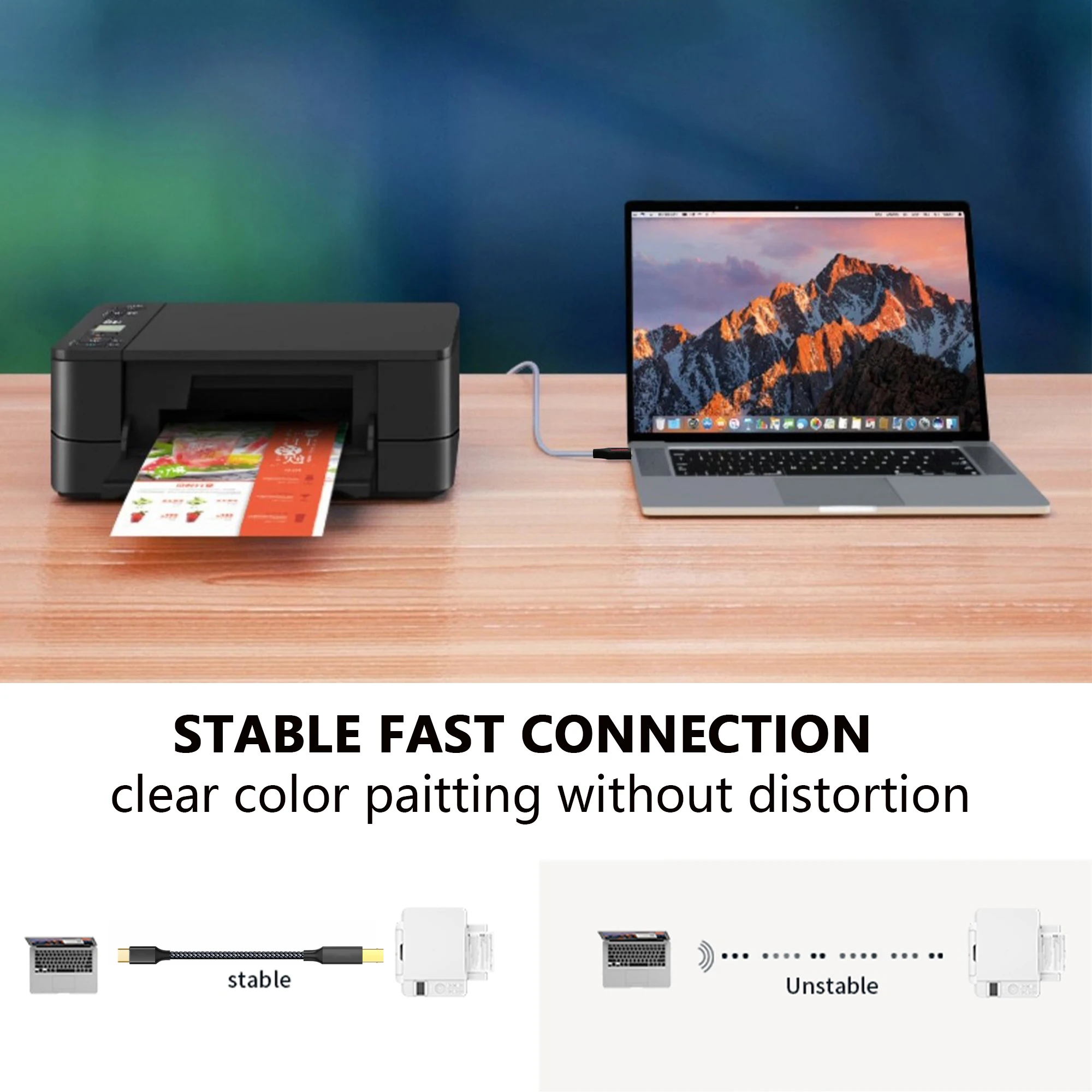 USB C에서 USB 프린터 케이블, 맥북 프로 스캐너 팩스기 HP 캐논 델 삼성 프린터 C타입 2.0 인쇄 코드, 1 m, 2 m, 3 m, 5 m, 6m