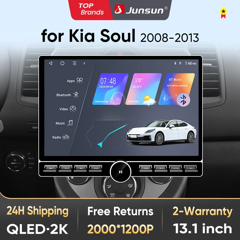 Radio para coche Junsun QLED inalámbrico de 13,1 pulgadas, CarPlay, Android, para Kia Soul 2008-2013, sistemas inteligentes para coche, DSP, SWC, RDS, GPS, FM, BT 1
