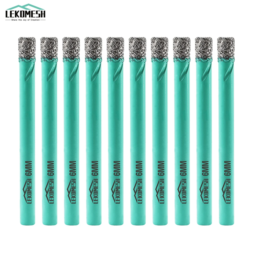 LEKOMESH 10pcs/set Dia6/8mm Round Shank Dry Drilling Bits Diamond Drill Bits for Ceramie Porcelain Tile Granite  Marble Hole Saw