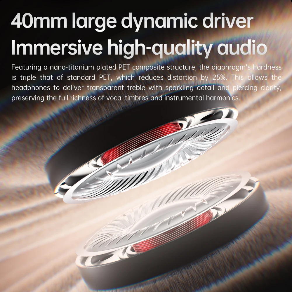 Cuffie FIIO JN3 con cancellazione del rumore, Bluetooth 6.0 LDAC, driver in titanio da 40 mm, audio spaziale, durata della batteria di 115 ore, ideali per viaggi e gaming._voghion.com