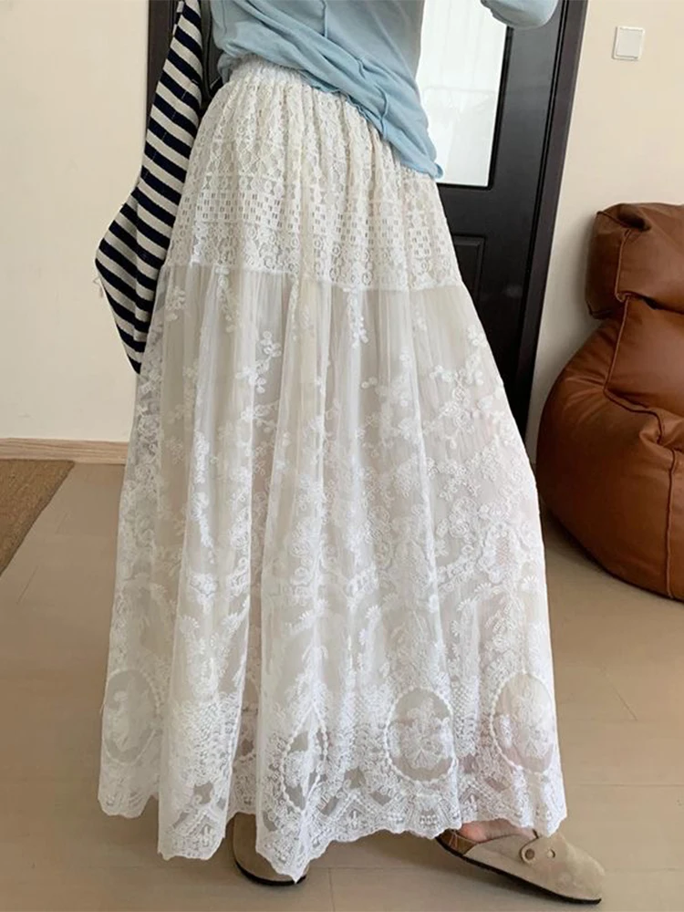 スカート KOLEAT WOMEN Summer Flare Pleated Lace Long Skirt WHITE Long Amazon.com: Sumleno Women's Boho Fairycore Midi Skirt Lace