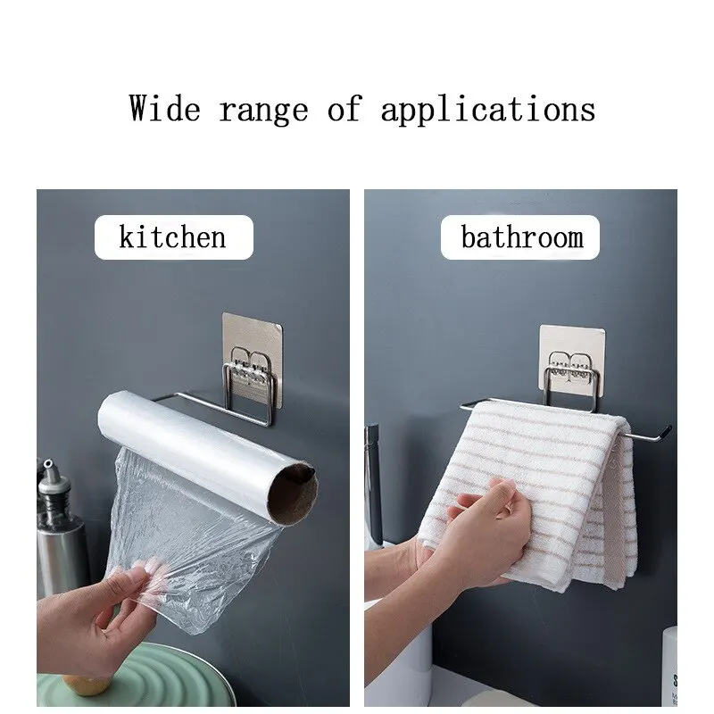 1 Pc Household Bathroom Shelf Towel Rack Kitchen Stainless Steel Non Perforated Rag Cling Film Wall Hanging Toilet Hanging Rack