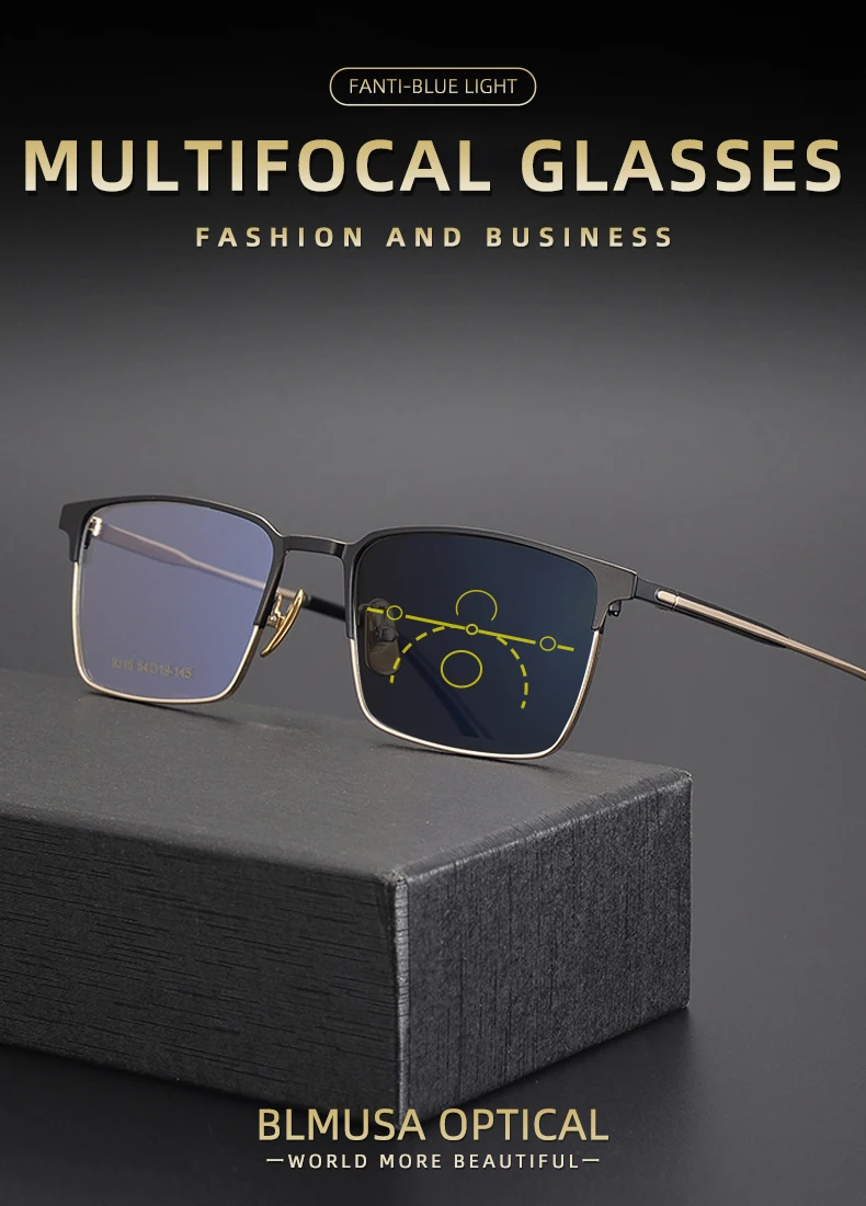 BLMUSA Männer Mode Vintage Progressive Gläser Blau Licht Blockieren Lesebrille Multifokale Photochrome Anpassung Gläser – Detail 4